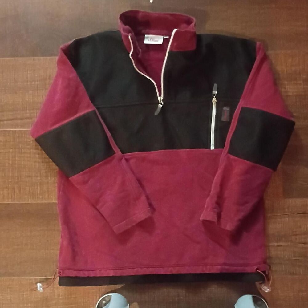 s.Oliver XL Red Black Fleece Cotton 1/4 Zip Mock Neck Pullover Sweatshirt Men